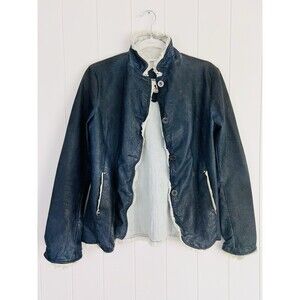 Jakett New York Blue Washed Leather Jacket Med Women Indie Steampunk Victorian